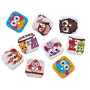 25 Square OWL WOOD BUTTONS  15mm, 5/8" for Scrapbooking . Beading . Sewing whimsical owl, whimsy owl, mixed designs,   but0234