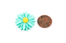 10 MINT GREEN and YELLOW Daisy Resin Acrylic Flower Cabochons, 1" diameter 25mm, cab0303