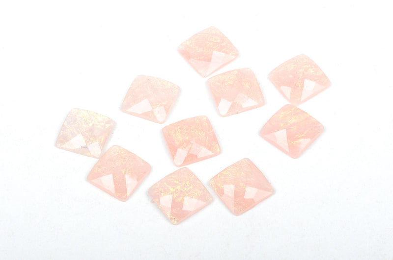 10 Resin Faceted PEACH Glitter Foil Square Cabochons, 18x18mm  cab0305