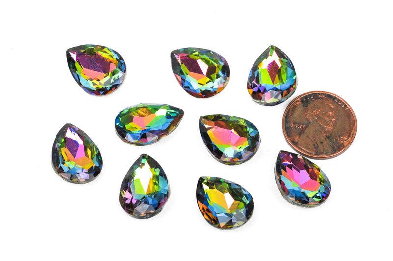 18x13mm TEARDROP Glass Crystal Cabochons, point back chaton, silver foil backing MEDIUM VITRAIL, 4 pcs.  cab0307