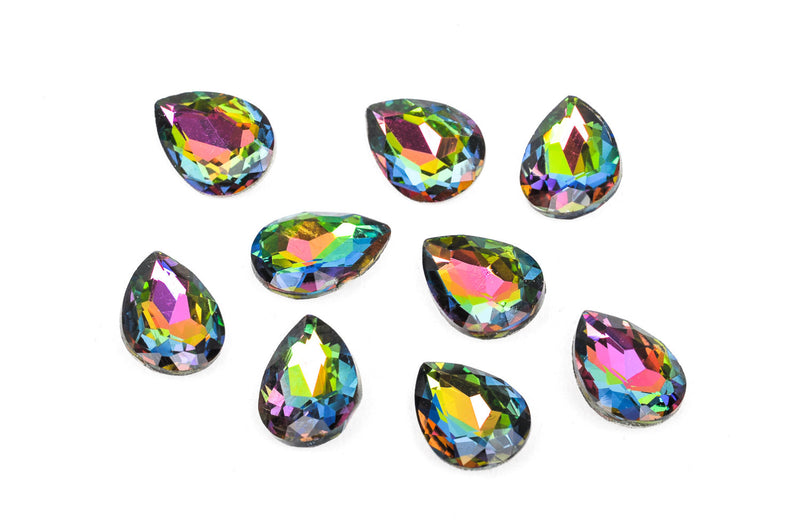 18x13mm TEARDROP Glass Crystal Cabochons, point back chaton, silver foil backing MEDIUM VITRAIL, 4 pcs.  cab0307