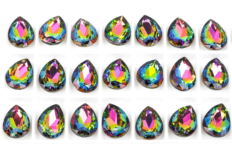 18x13mm TEARDROP Glass Crystal Cabochons, point back chaton, silver foil backing MEDIUM VITRAIL, 4 pcs.  cab0307