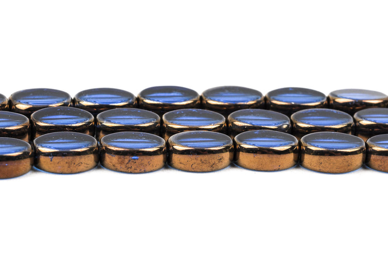 10x8mm Cobalt Blue Oval Glass Beads Electroplated with Copper, full strand, about 28 beads,  bgl1204