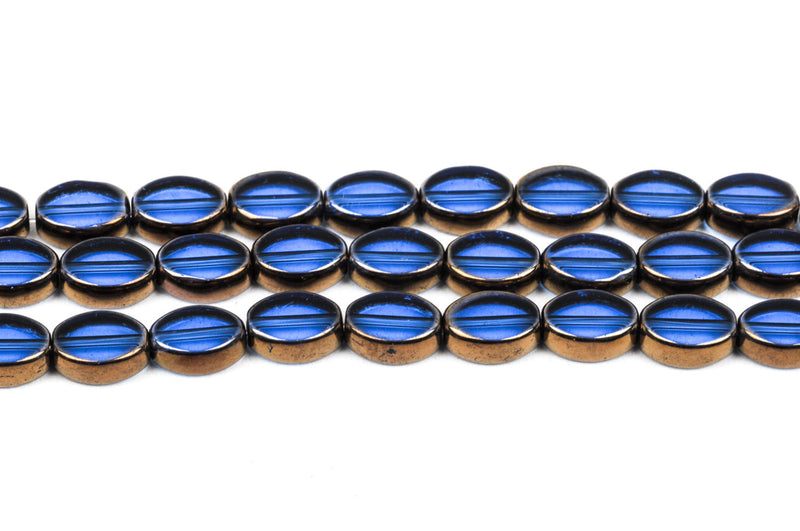 10x8mm Cobalt Blue Oval Glass Beads Electroplated with Copper, full strand, about 28 beads,  bgl1204