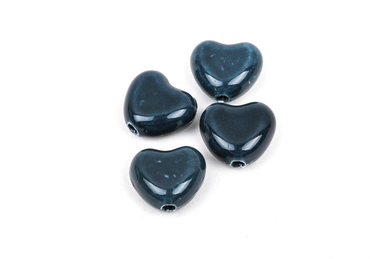 4 MIDNIGHT BLUE Ceramic Porcelain Heart Shaped Beads  20x18mm bgl1209