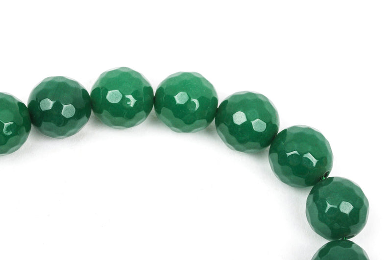 10mm Round Faceted EMERALD GREEN JADE Gemstone Beads, full strand gjd0118
