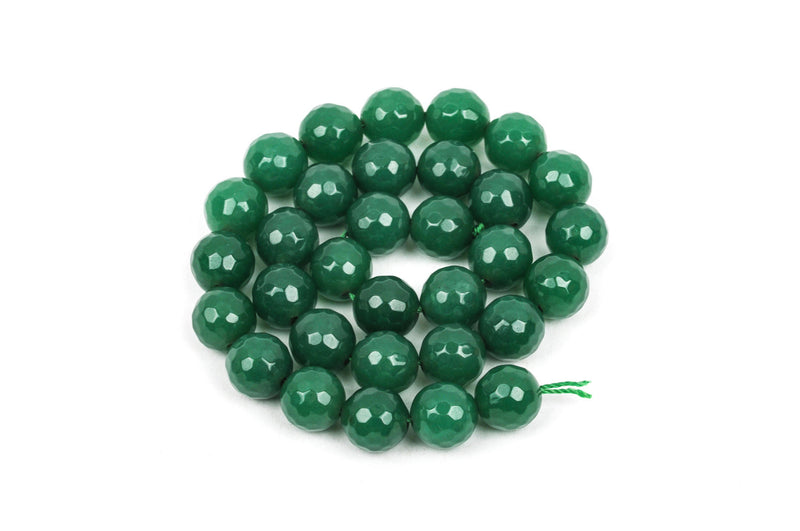 10mm Round Faceted EMERALD GREEN JADE Gemstone Beads, full strand gjd0118