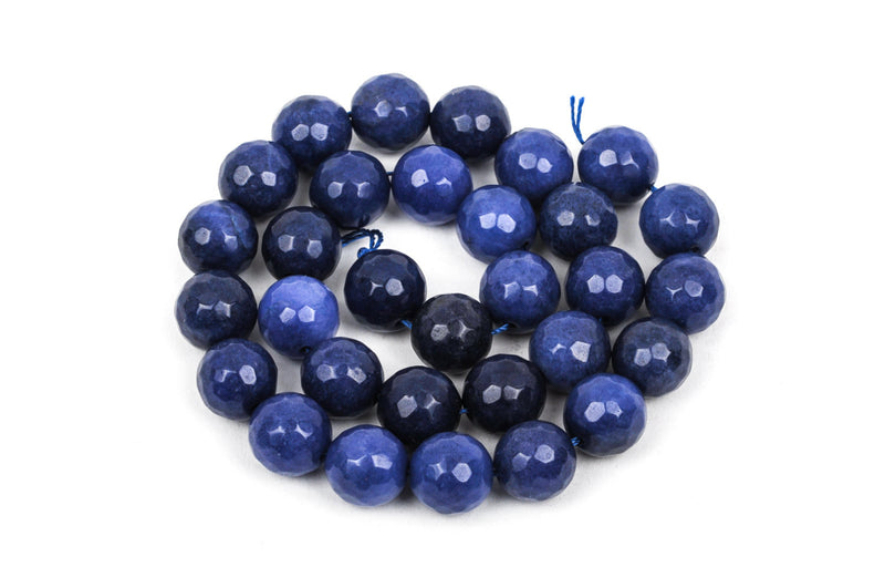 10mm Round Faceted NAVY BLUE JADE Gemstone Beads, full strand gjd0109