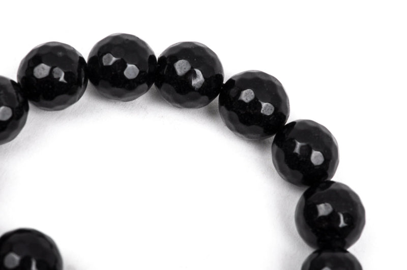 12mm Round Faceted BLACK JADE Gemstone Beads, full strand gjd0093