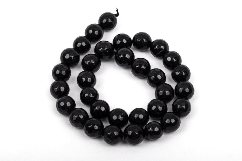 12mm Round Faceted BLACK JADE Gemstone Beads, full strand gjd0093