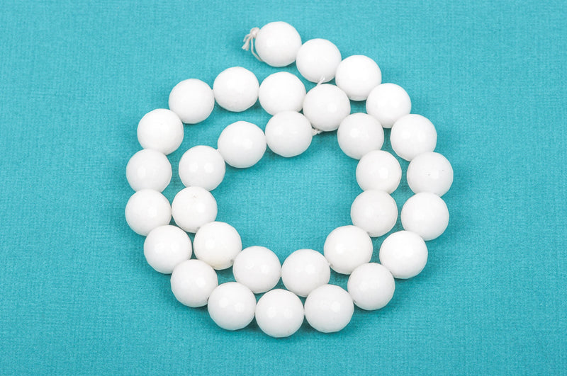 10mm Round Faceted WHITE JADE Gemstone Beads, full strand gjd0116