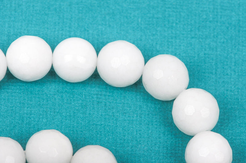 12mm Round Faceted WHITE JADE Gemstone Beads, full strand gjd0091