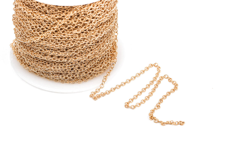 50 yards (150 feet) Light Gold Plated Cable Chain, Oval Links are 2.5x2mm unsoldered, bulk on spool, fch0247b