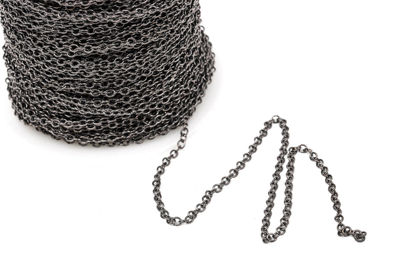 1 yard (3 feet) Gunmetal Black Cable Chain, Oval Links are 2.5x2mm unsoldered, bulk, fch0249a