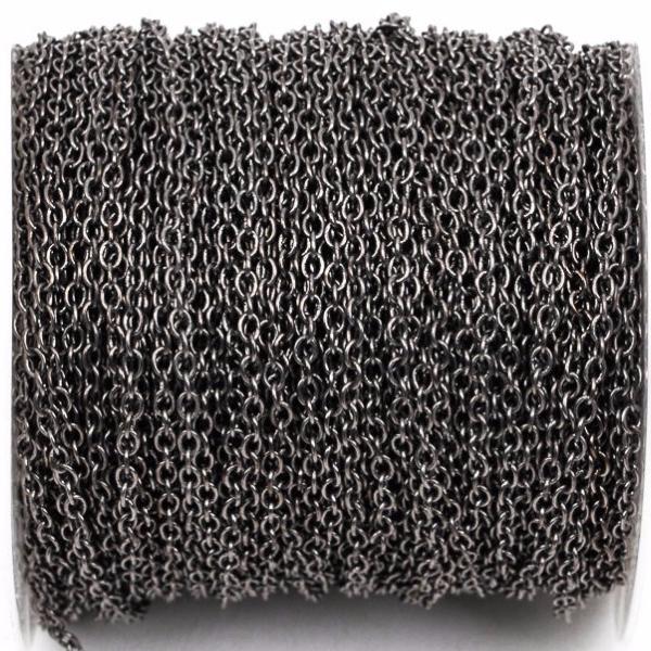 50 yards (150 feet) Gunmetal Black Cable Chain, Oval Links are 2.5x2mm unsoldered, bulk on spool, fch0249b
