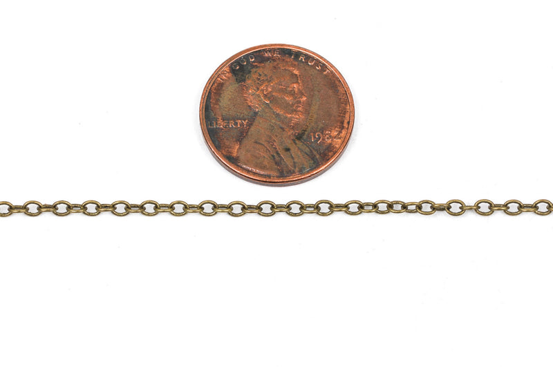 50 yards (150 feet) Antique Bronze Cable Chain, Oval Links are 2.5x2mm unsoldered, bulk on spool, fch0250b