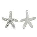 2 Silver STARFISH Charm Pendants with rhinestone crystals, 1" long   chs1793