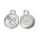 4 pcs Letter C Monogram Wax Seal Silver Charm Tags, with crystal rhinestone, 3/8"  chs1803