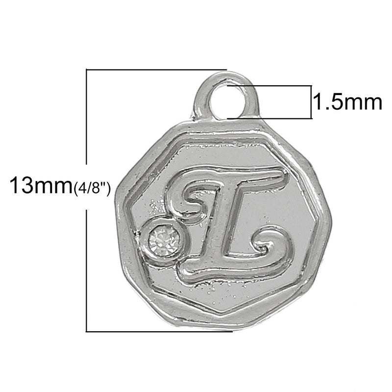 4 pcs Letter I Monogram Wax Seal Silver Charm Tags, with crystal rhinestone, 3/8"  chs1806