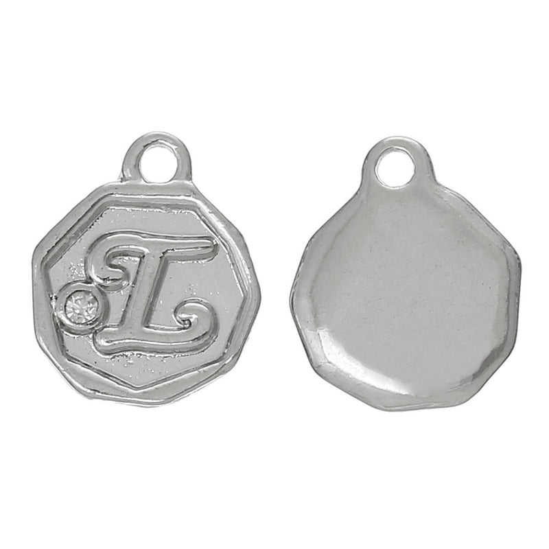 4 pcs Letter I Monogram Wax Seal Silver Charm Tags, with crystal rhinestone, 3/8"  chs1806