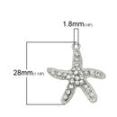 2 Silver STARFISH Charm Pendants with rhinestone crystals, 1" long   chs1793