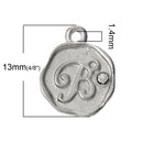 4 pcs Letter B Monogram Wax Seal Silver Charm Tags, with crystal rhinestone, 3/8"  chs1802