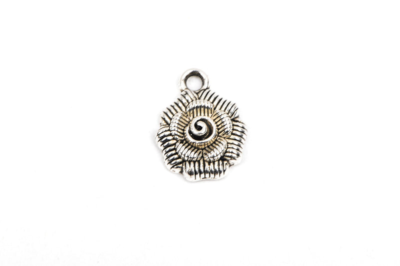 10 Silver FANCY ROSE Charm Pendants, chs1813