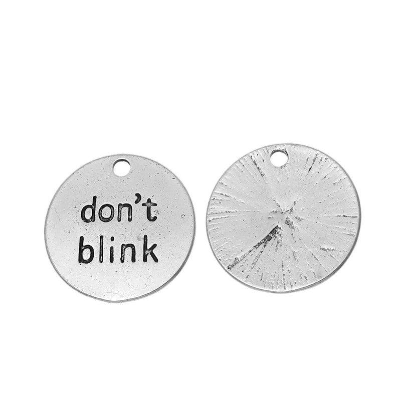 10 Silver DON'T Blink Stamped Charm Pendants, reference to Doctor Who and the Weeping Angels, chs1815