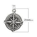 6 COMPASS NAVIGATOR Charm Pendants Antiqued Silver Tone Pewter chs1821