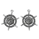 Ornate Ship's Helm, Pirate Wheel, silver charm, double-sided, nautical theme, sailor theme, 4 charms, chs1822