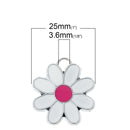 4 Silver Pink DAISY FLOWER Metal Charm Pendants, 1"  che0475