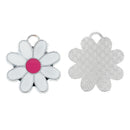 4 Silver Pink DAISY FLOWER Metal Charm Pendants, 1"  che0475