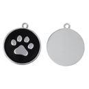 2 Large BLACK PAW Print Charm Pendants, Silver Enamel Discs, School Team Mascot Charms  che0471
