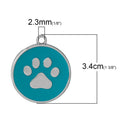 2 Large TURQUOISE BLUE Paw Print Charm Pendants, Silver Enamel Discs, School Team Mascot Charms  che0474