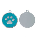 2 Large TURQUOISE BLUE Paw Print Charm Pendants, Silver Enamel Discs, School Team Mascot Charms  che0474