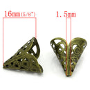 20 Bronze Metal Filigree Bead Cones, bead caps, 16x11mm, fits up to 10mm beads fin0413
