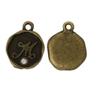 4 pcs Letter M Monogram Wax Seal Bronze Charm Tags, with crystal rhinestone, 3/8"  chb0336