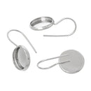 10 (5 pairs) silver plated cabochon bezel setting French hook earring components, fits 10mm round inside tray fin0418
