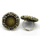 5 ANTIQUE Bronze Brass Filigree Ring Blanks, Size 8 adjustable, fits 18mm cabochon in bezel tray  fin0416