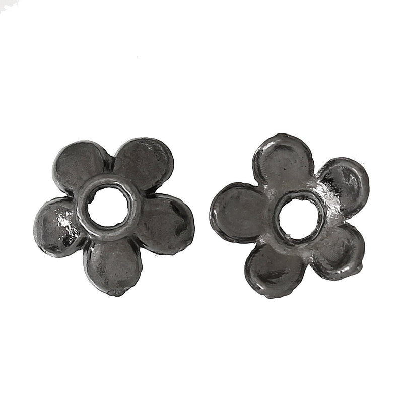 50 Gunmetal Black Flower Bead Caps Findings, fits 6mm beads fin0424