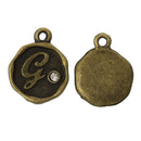 4 pcs Letter G Monogram Wax Seal Bronze Charm Tags, with crystal rhinestone, 3/8"  chb0335
