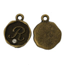 4 pcs Letter R Monogram Wax Seal Bronze Charm Tags, with crystal rhinestone, 3/8"  chb0340