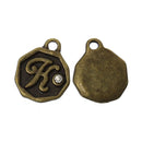 4 pcs Letter K Monogram Wax Seal Bronze Charm Tags, with crystal rhinestone, 3/8"  chb0347