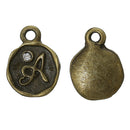 4 pcs Letter A Monogram Wax Seal Bronze Charm Tags, with crystal rhinestone, 3/8"  chb0349