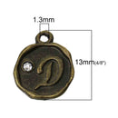 4 pcs Letter D Monogram Wax Seal Bronze Charm Tags, with crystal rhinestone, 3/8"  chb0351