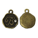 4 pcs Letter B Monogram Wax Seal Bronze Charm Tags, with crystal rhinestone, 3/8"  chb0353