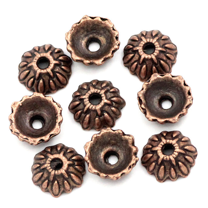 25 Antiqued COPPER  Bead Caps Findings, fits 10mm beads fin0423
