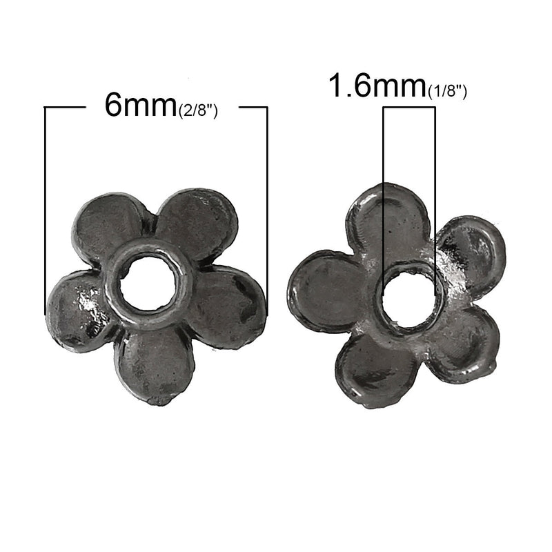 50 Gunmetal Black Flower Bead Caps Findings, fits 6mm beads fin0424