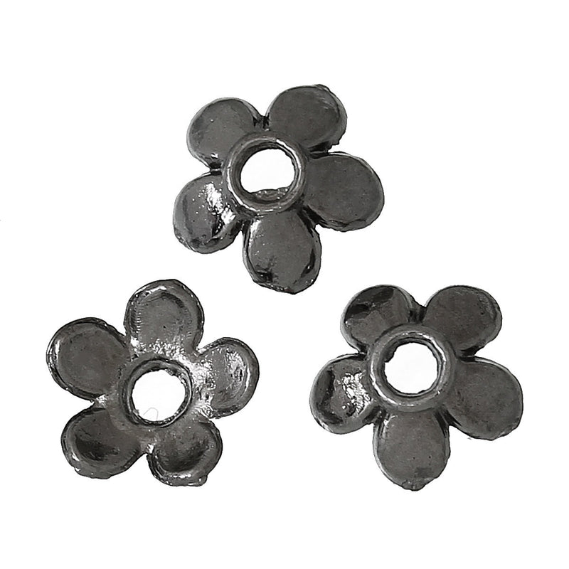 50 Gunmetal Black Flower Bead Caps Findings, fits 6mm beads fin0424