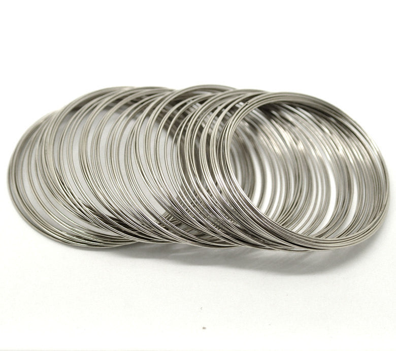 200 Silver Tone Metal Steel Memory Wire Loops 60mm,  . small bracelet, about 2-1/2" diameter  20 gauge wir0022